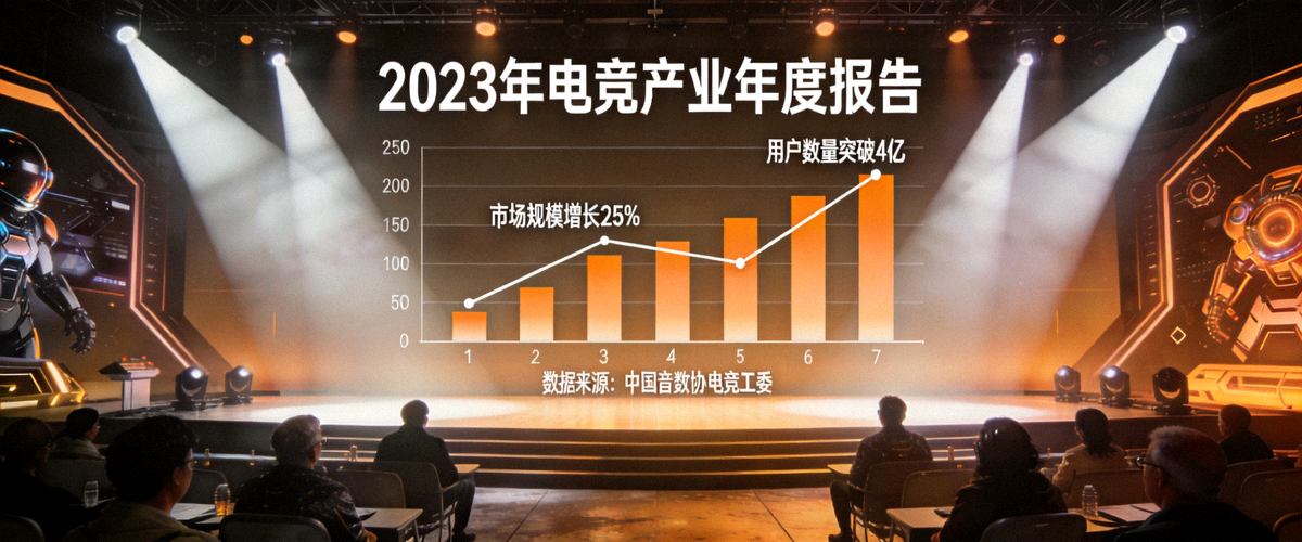电竞产业年度报告发布会现场，展示市场增长数据图表