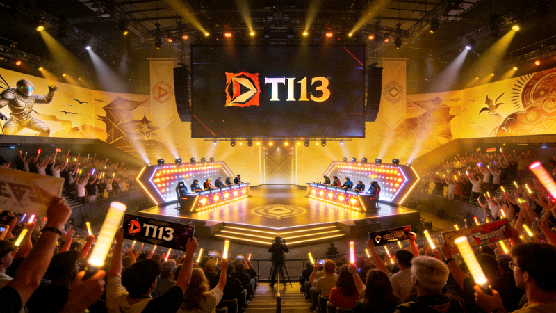 DOTA2国际邀请赛TI13主舞台全景与观众欢呼场景
